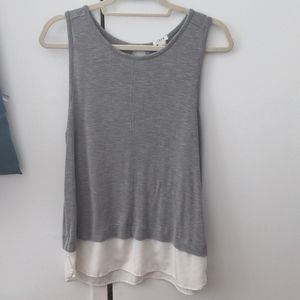 J. Crew Factory layered tank top, open back, size L, grey + ivory